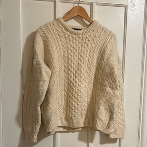 Cream Cable Knit Crewneck Sweater